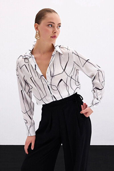 Sateen Slit Detailed Shirt - Ecru