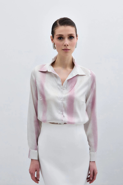 Sateen Κλασικό πουκάμισο με σχέδια - Ροζ