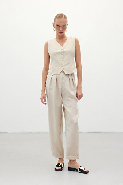 Sateen بنطلون كتان كاجوال - حجري