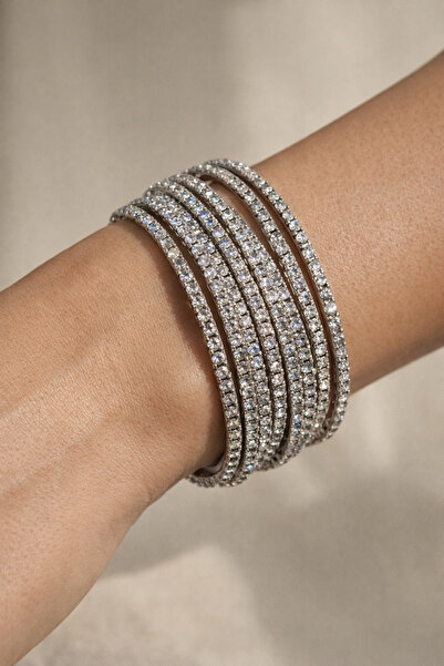 FA LORA TAKI Gümüş Kaplama Beyaz Zirkon Taşlı Lastikli Bileklik 1 adet