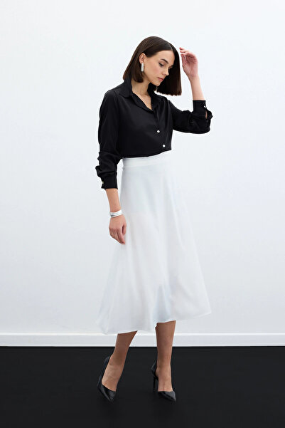 Sateen Midi Length Satin Skirt ECRU