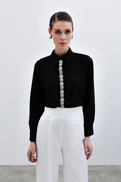 Sateen Pruhovaná košile s doplňky - černá