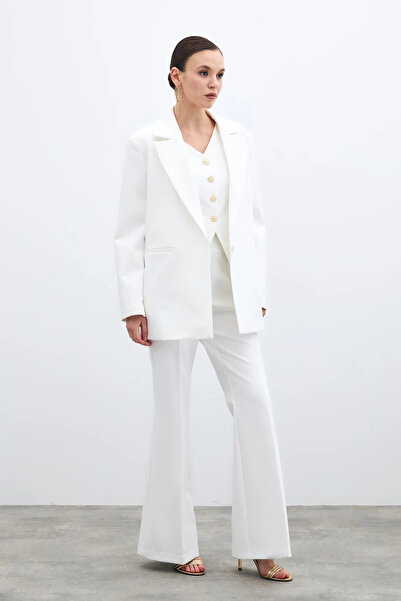 Sateen İspanyol Paça Pantolon - Ekru