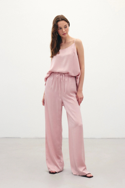 Sateen Lace-Up Casual Trousers - Powder