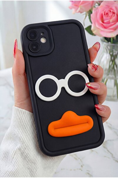 Fibaks iPhone 11 Kılıf Tasarımlı Desenli Kamera Korumalı Gözlük Renkli Siyah ...