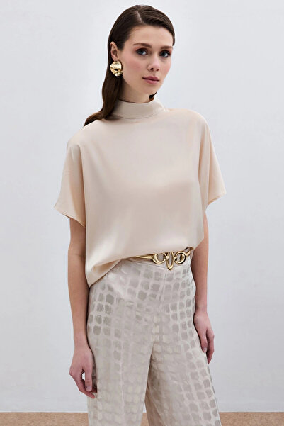 Sateen Bluză lejeră cu mânecă liliac bej - Gx9688