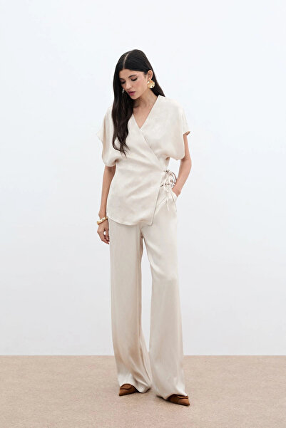 Sateen Pantaloni largi cu buzunare - bej