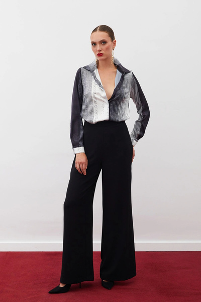 Sateen Patterned Plain Shirt - Black