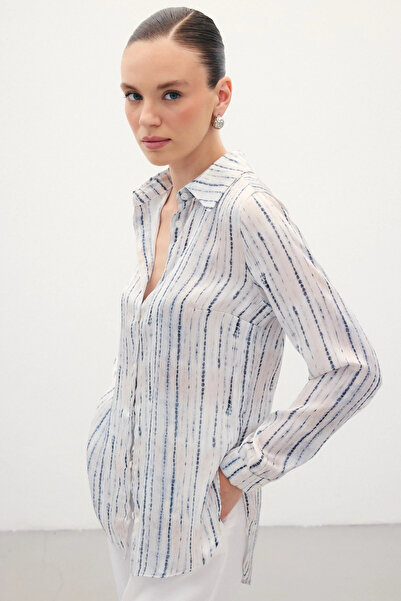 Sateen قميص كلاسيكي منقوش - أسود