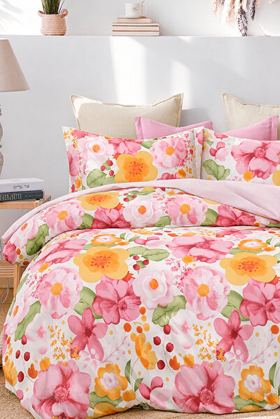 İQON Lastikli Çarşaflı Nevresim Takımı Tek Kişilik Lotus Somonn