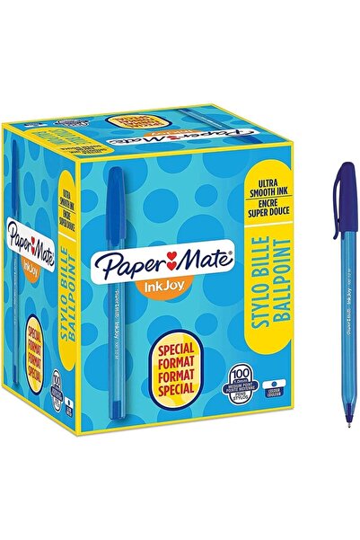 Paper-Mate Inkjoy 100 1.00mm Kapaklı Mavi Tükenmez Kalem 100 Lü