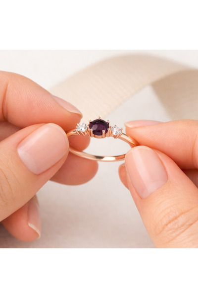 Siset Gümüş 925 Ayar Rose Kaplama Ametist Taşlı Gümüş Yüzük