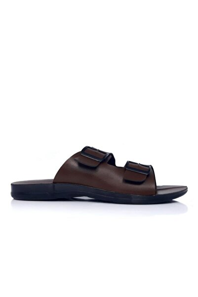 GEZER Men's Brown Buckle House Slippers 12972