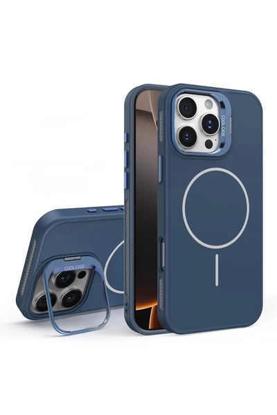 İtarz iPhone 14 Pro Compatible Magsafe Blue Camera Protected Stand Case, Matt...