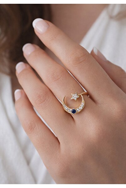 reyselstyle AY YILDIZLI AYARLANABİLİR ALTIN KAPLAMA YÜZÜK