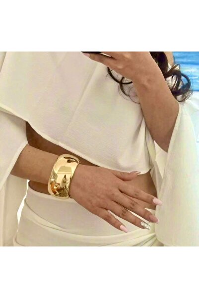 Rachel Silver Altın Renk Bombeli Çelik Kelepçe Bilezik