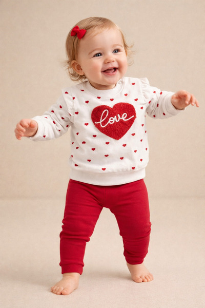 moukou Embossed Patterned Love Written 100% Cotton Baby Set 6–18 Months
