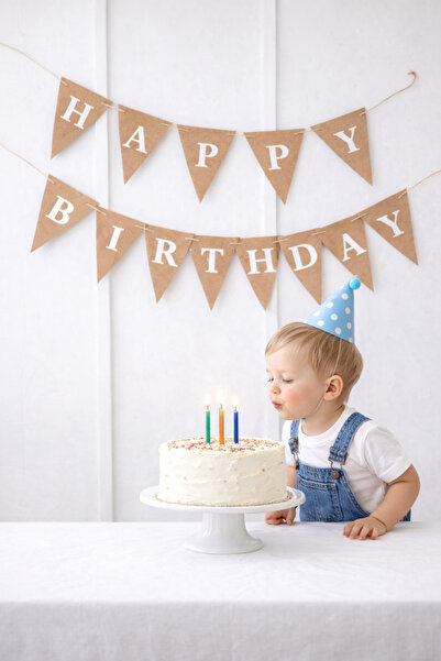 Partifabrik Felicitare de la mulți ani Triunghi Kraft Ornament de scris alb