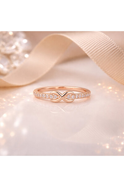 Siset Gümüş 925 Ayar Rose Kaplama Sıra Zirkon Taşlı Sonsuzluk Gümüş Yüzük