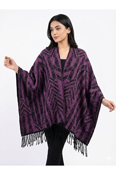 ALDAİR Women's winter double-sided poncho shoulder 140x140