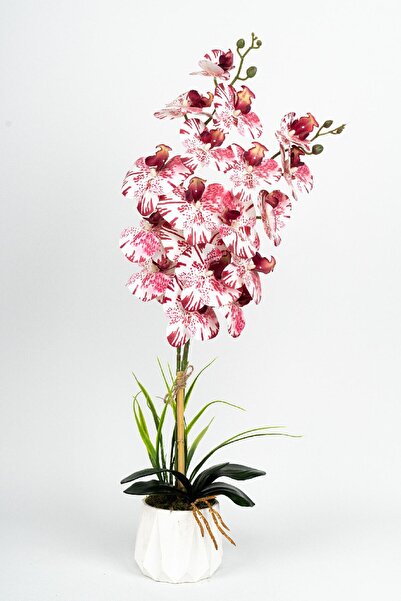 YAPAY ÇİÇEKÇİNİZ Beyaz Renkli Saksıda 2 Dallı Yapay Islak Orkide