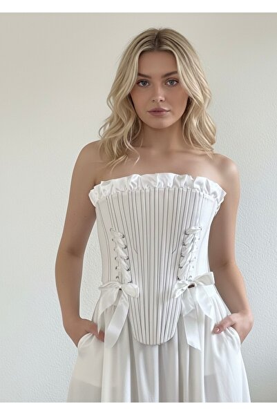 SARA Clothessy Ekru Victorian fransız korse büstiyer