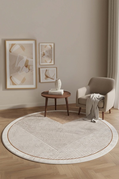 West Home Makinede Yıkanabilir Kaymaz Taban Leke Tutmaz Yuvarlak Salon Halısı...