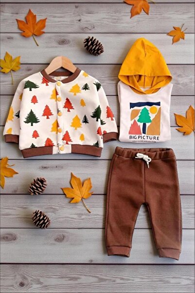 Necix's RENKLİ AĞAÇLAR KAPÜŞONLU ÜÇ İP ŞARDONLU KOLEJ CEKETLİ 3’LÜ TAKIM