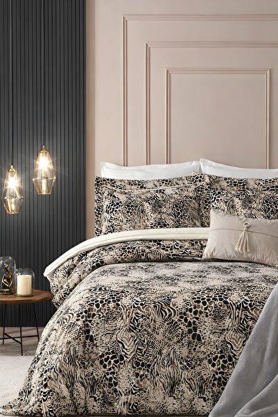 İQON طقم غطاء لحاف مع ملاءة مطاطية لسرير فردي بلون البيج البايثون