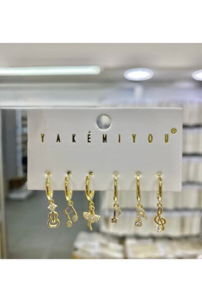 Yakemiyou MÜZİK NOTA FİGÜRLÜ 6 LI ÇELİK KÜPE SETİ