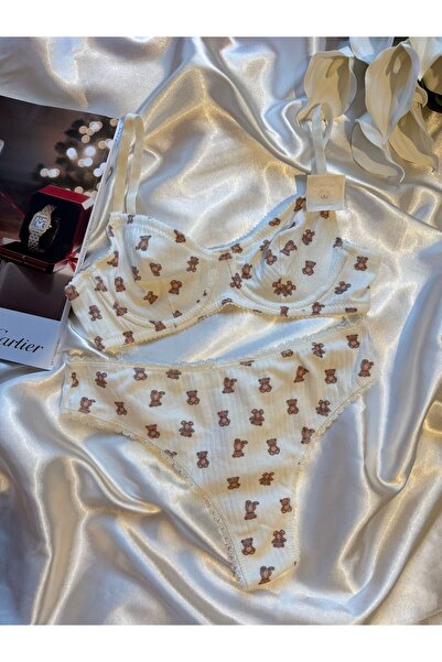 ARONA Ayıcık Desenli Balenli Kaşkorse Sütyen Takımı