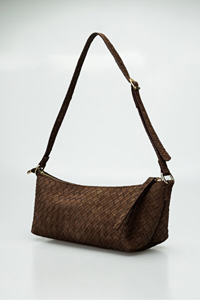 KISCHE Knitted Patterned Coffee Mini Shoulder Bag with Adjustable Strap, Zipp...