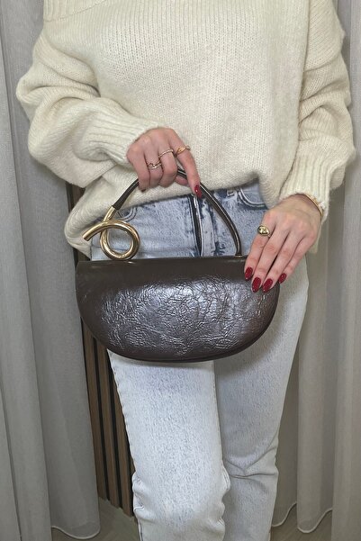 themoiss Women's Brown Handbag - with Gold Accessories and Chain Detail - Fibag