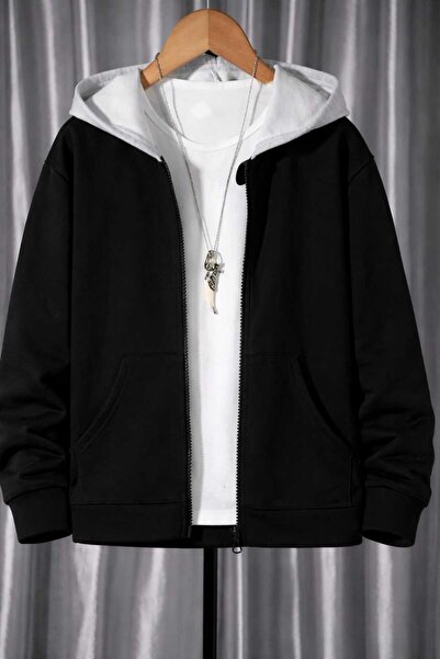 BRLKN سترة سوداء ذات لونين بغطاء رأس rmuarlı