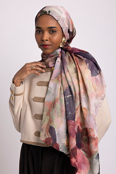 Ayshara Gülce Çiçek Desenli Çift Taraflı Şal - Kızıl Taş