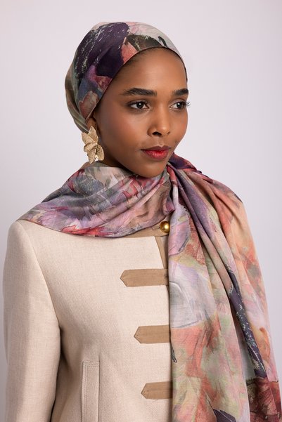 Ayshara Gülce Floral Patterned Double-Sided Shawl - Red Stone