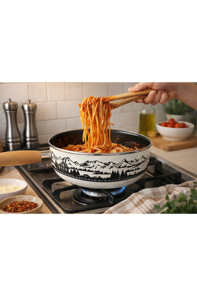 EBRULİEMAYE Vintage Emaye Büyük boy Kaserol 23 cm çap 2,1 litre Ahşap Saplı S...