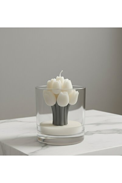 beyra decor El Yapımı Lale Buketi Bardak Mum – Dekoratif doğol Soya Mum