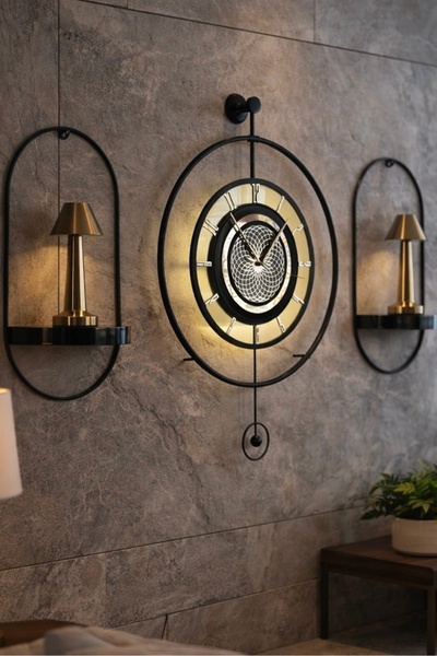 MetaQuartz Aksesuar Siyah - Çark Pırlanta - Modern Dekoratif Metal Duvar Saati