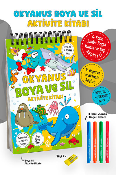 Parodi Yayınları Ocean Paint and Erase Activity Book |   4 Colors Jumbo Marke...