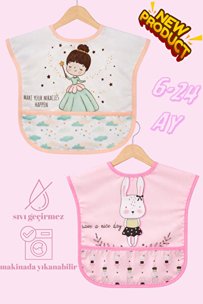 PRENSES-TAVŞAN SIVI GEÇİRMEZ CEPLİ BEBEK MAMA ÖNLÜĞÜ (6-24 AY)