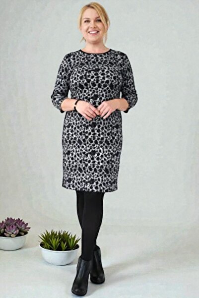 MODASTRO Truvakar Kollu Diz Boyu Leopar Elbise