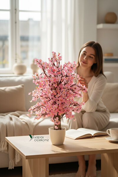 YAPAY ÇİÇEKÇİNİZ Yoğun Yapraklı 60 cm Yapay Sakura Bahar Dalı Ağacı