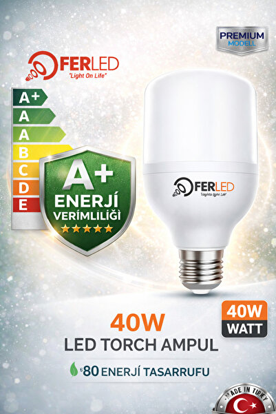 Ferled 40W Torch LED Ampul Beyaz Işık E27 Duy – Yüksek Işık Gücü, Enerji Tasa...
