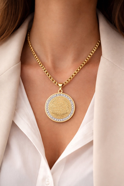 Sevil Gülgün Atelier Altın Kaplama Reşat Altını Kolye Ucu - Tuğralı ve Zirkon...