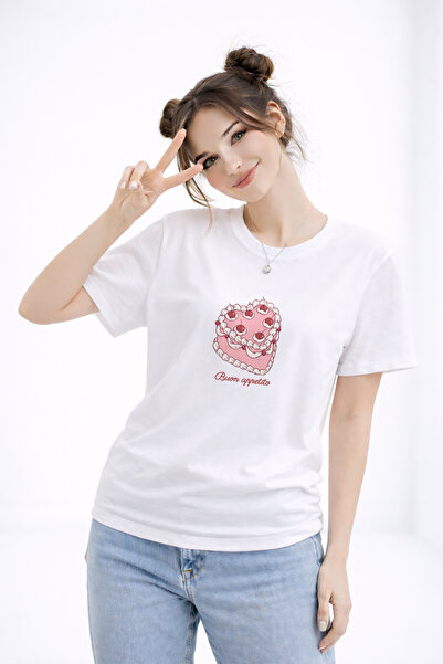 FANA Women's Printed Cotton T-Shirt Cake Buon Appetito Oversized T-Shirt