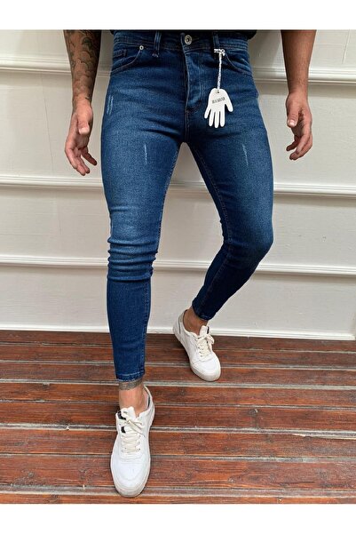 MODA FINE Men's Slim Fit Skinny Leg Stretch Fabric Jeans Blue Washed