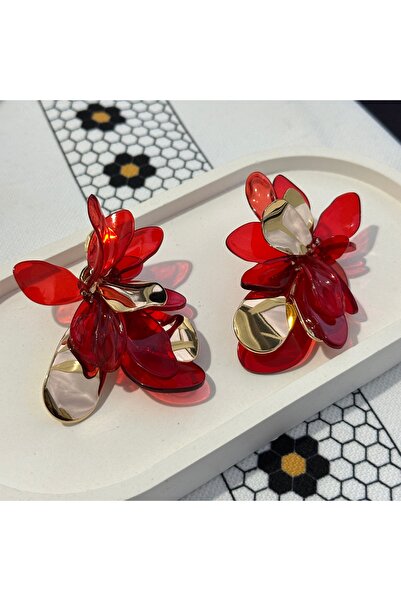 BULUT SEPETİ Modern Gold Red Earrings
