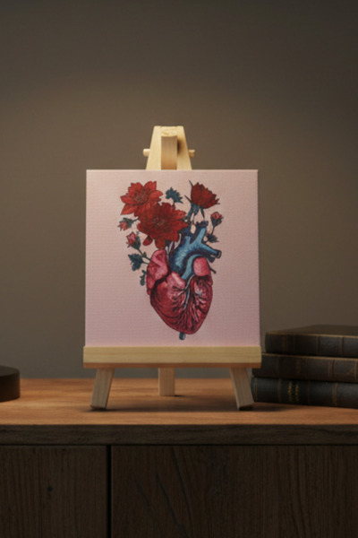 Çiçek Açan Kalp: Anatomik Sanat Serisi Kanvas 20x20 cm Dekoratif Duvar Dekoru