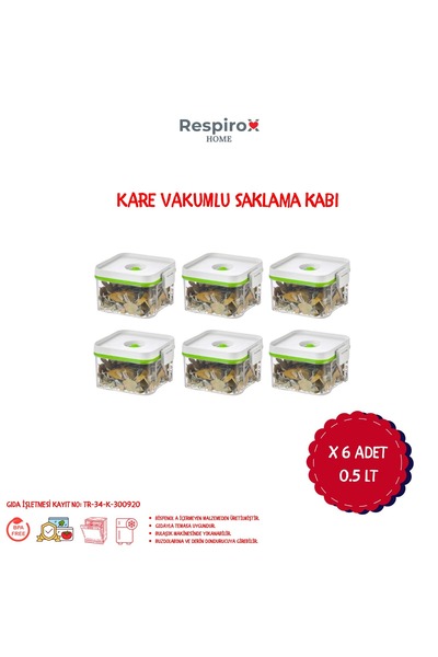 Respirox Home ريسبايروكس هوم 6 قطع حاويات تخزين مفرغة الهواء سعة 0.5 لتر